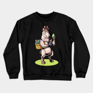 Easter - llama with rabbit ears painting easter eggs Crewneck Sweatshirt